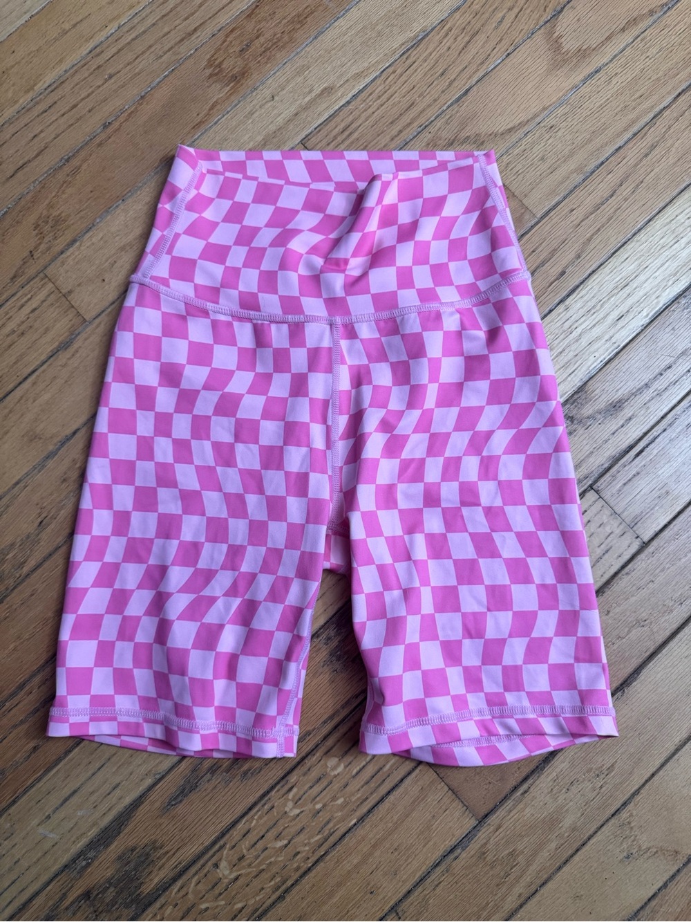 High-Rise Pink Checkerboard Bike Shorts